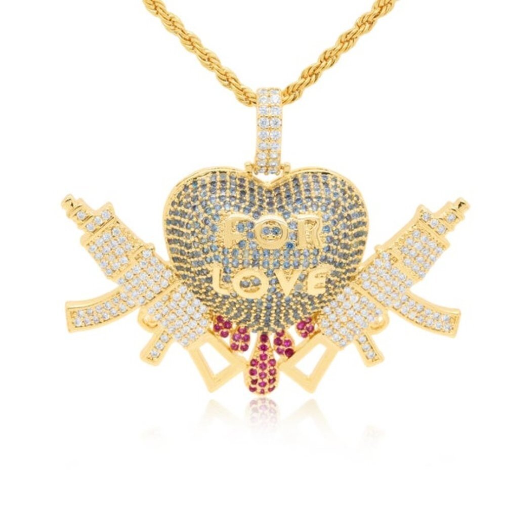 Hip Hop 14k Gold Fight For Love Pendant & Chain